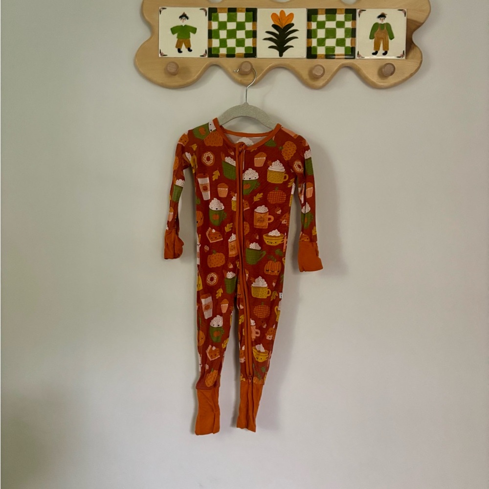 Little Sleepies - Fall Patterned Pumpkin Baby Kids One Piece Pajamas 6-12m